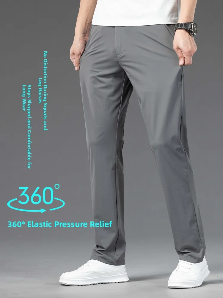 

Summer Ice Silk Thin Men's Casual Pants High Waist Elastic Loose Straight Busin Long Trousers Beji Polar Fce