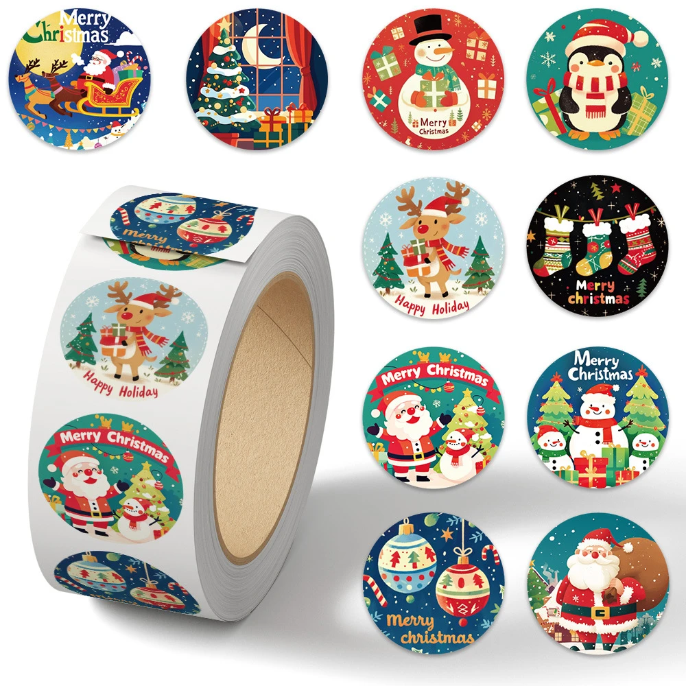 

500pcs/roll Cute Merry Christmas Series Reward Stickers Kawaii Cartoon Sealing Sticker Notebook Luggage Phone Decals Decoration