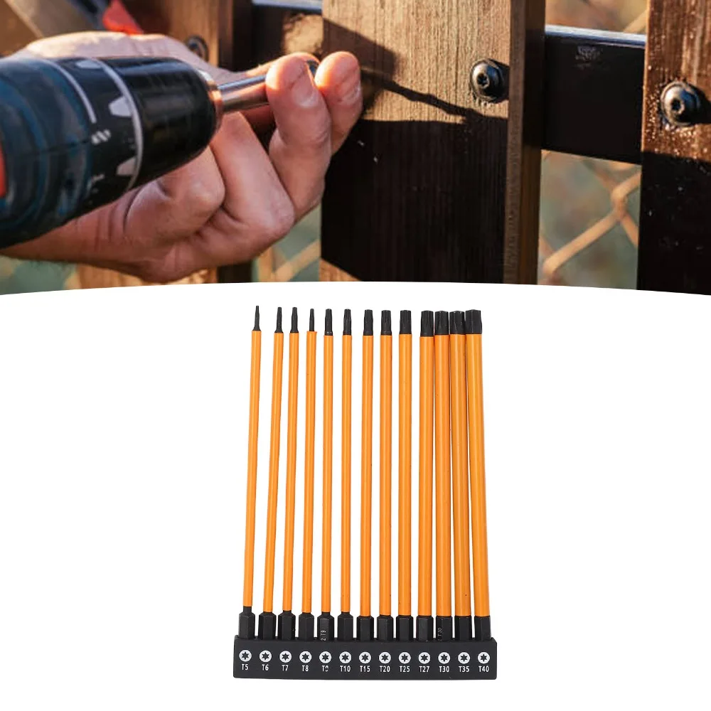 13pcs Magnetic Head Screwdriver Bit Set S2 Alloy Steel 6-Point Star Impact Driver Bit Set CNC Machined Tips 6-Inch Length