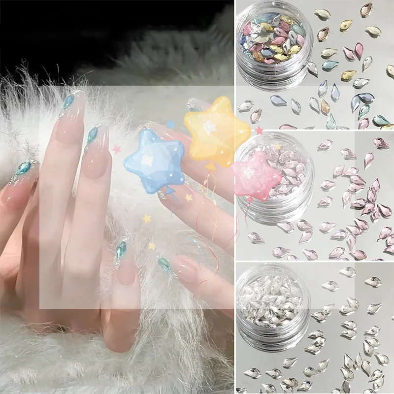 30個/箱 不規則形状 ドリル ネイルアート ラインストーン 3D クリスタル ネイルストーン ジェム パール DIY マニキュア デコレーション アクセサリー