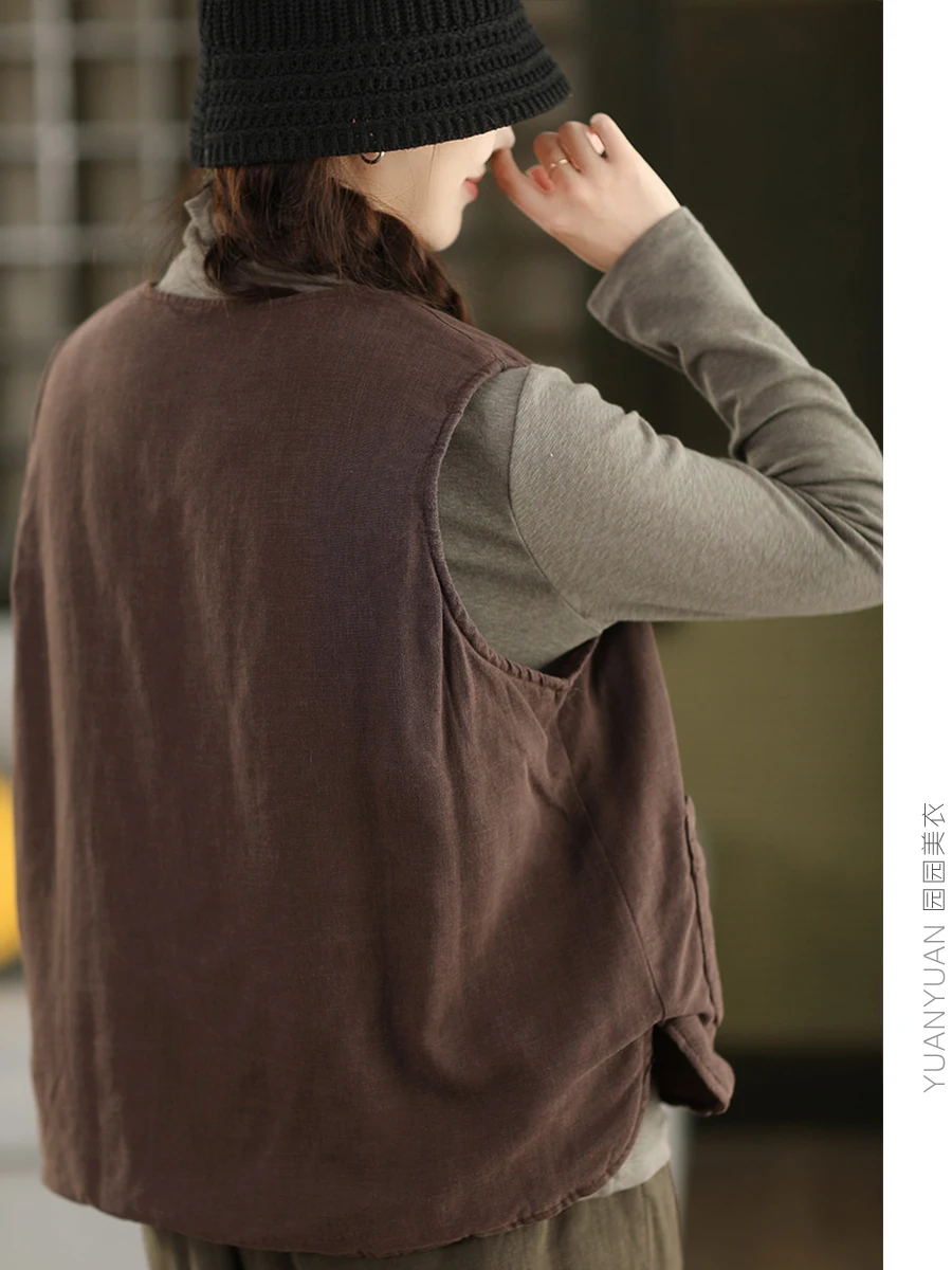 

Thiened Cotton Vest Jaet Women's Faion Artistic Warm Winter Coat without Sves Retro Sle Commute Korean Sle