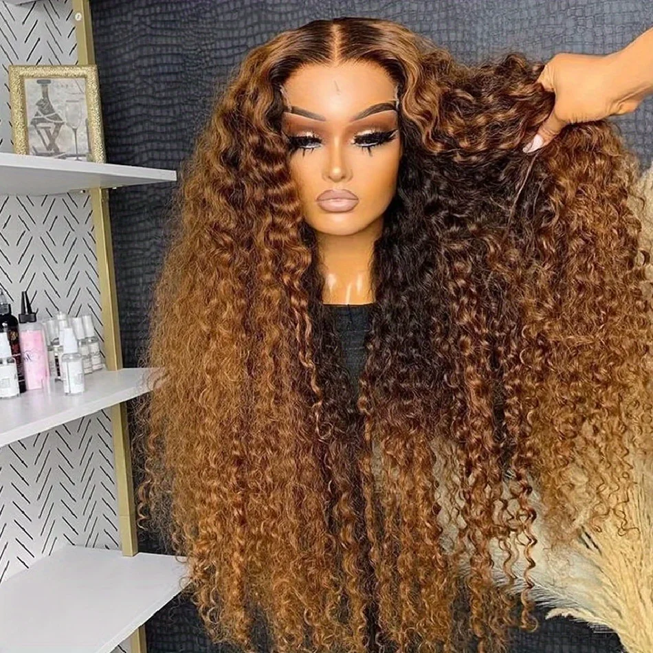 

4/27 Deep Curly 13x4 HD Lace Front Wigs Human Hair Pre Plucked With Baby Hair Brazilian Virgin Ombre Blonde 200 Densit