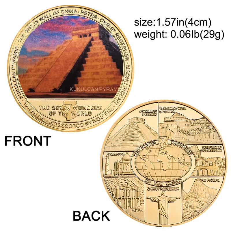 The Seven Wonders of The World Gold Plated Commemorative Challenge Coins Souvenir Business Gift for Father Collectible Gift