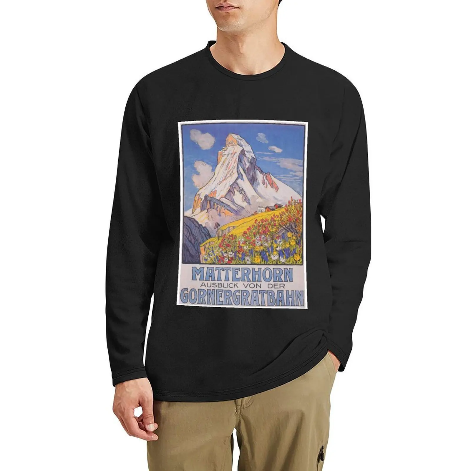 

Matterhorn, Switzerland Retro Vintage Travel Poster Long T-Shirt black t shirts custom t shirts graphics t shirt shirt for men