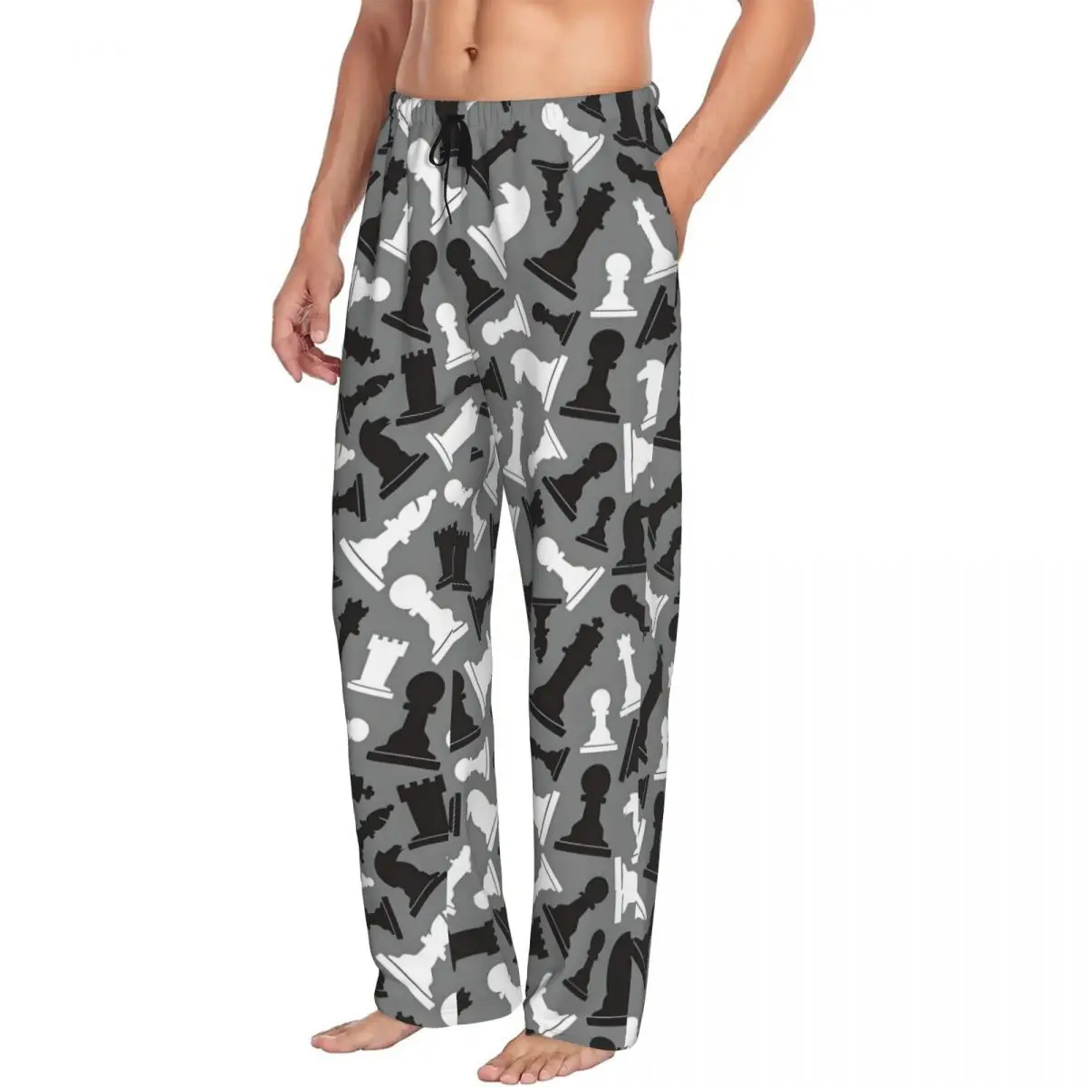 Celana Piyama Pria Motif Catur dengan Kantong