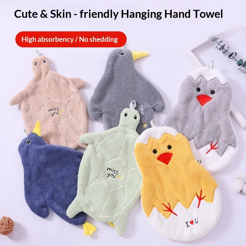 Cute Hand Towels for Bathroom, Funny Hanging Duck Towel with Hook Loop, Super Absorbent Soft Microfiber Hand Drying Towel,