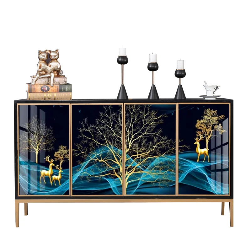 

New Chinese-style entrance light luxury modern simple living room partition glass painted dining side cabinet