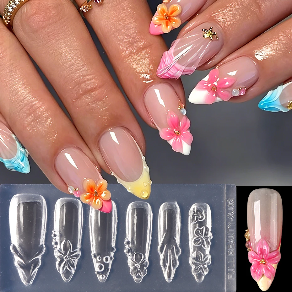 3D Blumen-Nagelkunst Silikonform Schnitzform Blumen-Blasen-Nagelform Schablone Skulptur-Vorlage Geprägte Dekorationen Bastelzubehör