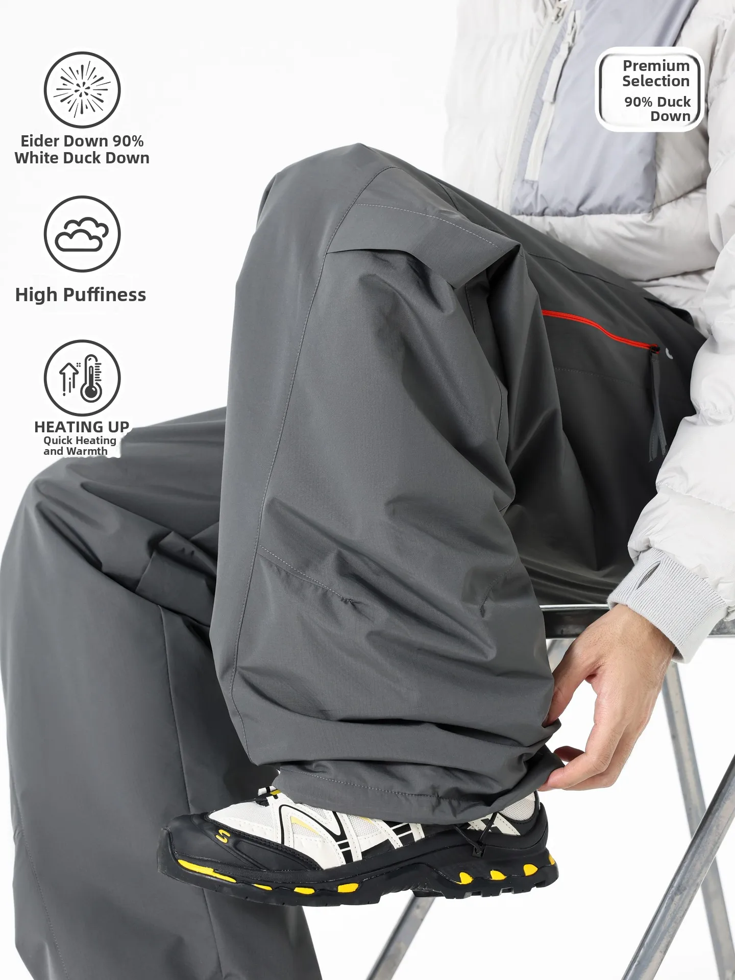 

Warmth Ski Pants Men's Vintage Outdoor Winter Trousers 90 Du down Wide Leg Casual Long Pants Youth Faion Straight Leg