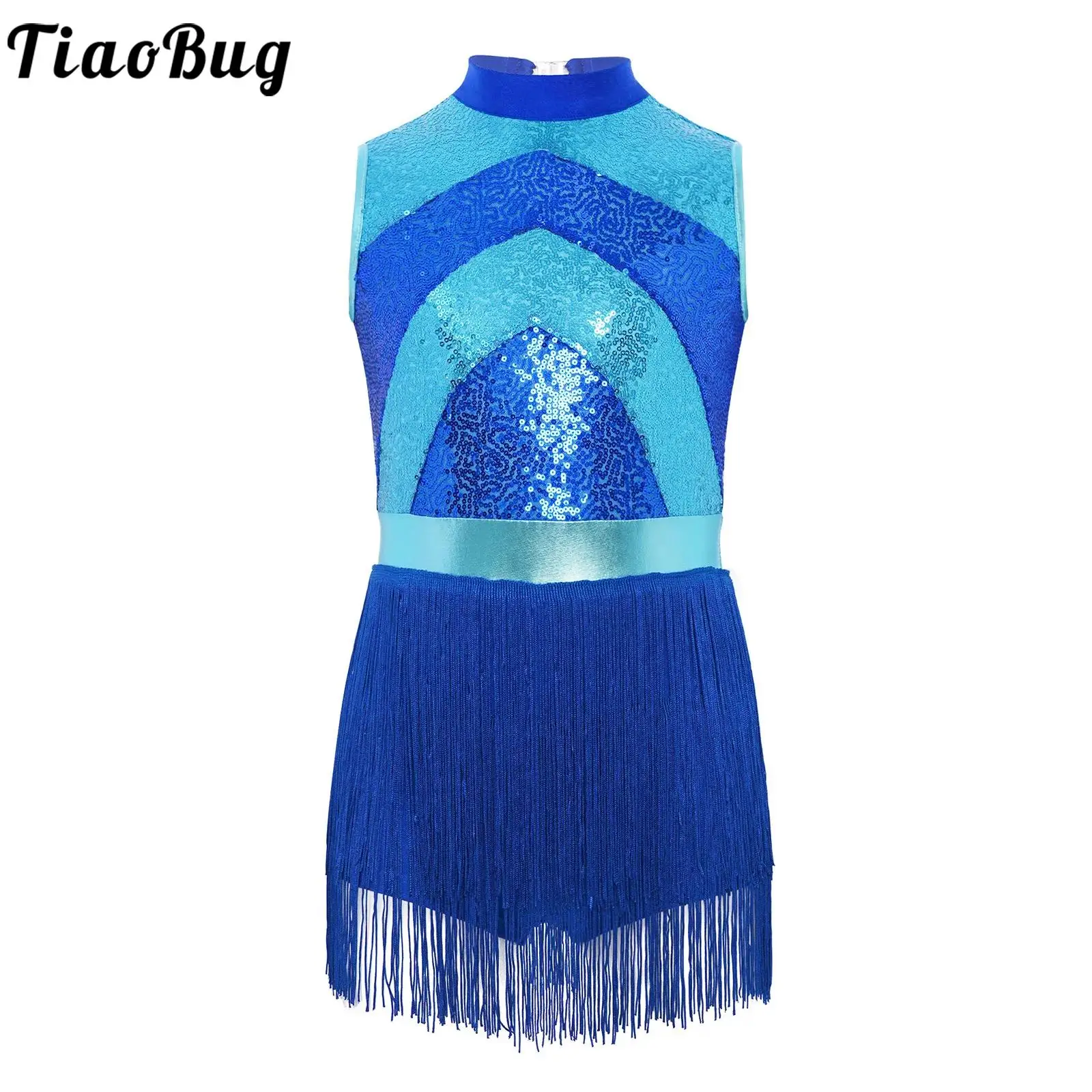 

Latin Dance Dress For Girls Cha-cha Dress Mock Neck Sleeveless Tassels Skirt Dancewear Latin Jazz Samba Dancing Costume Stage