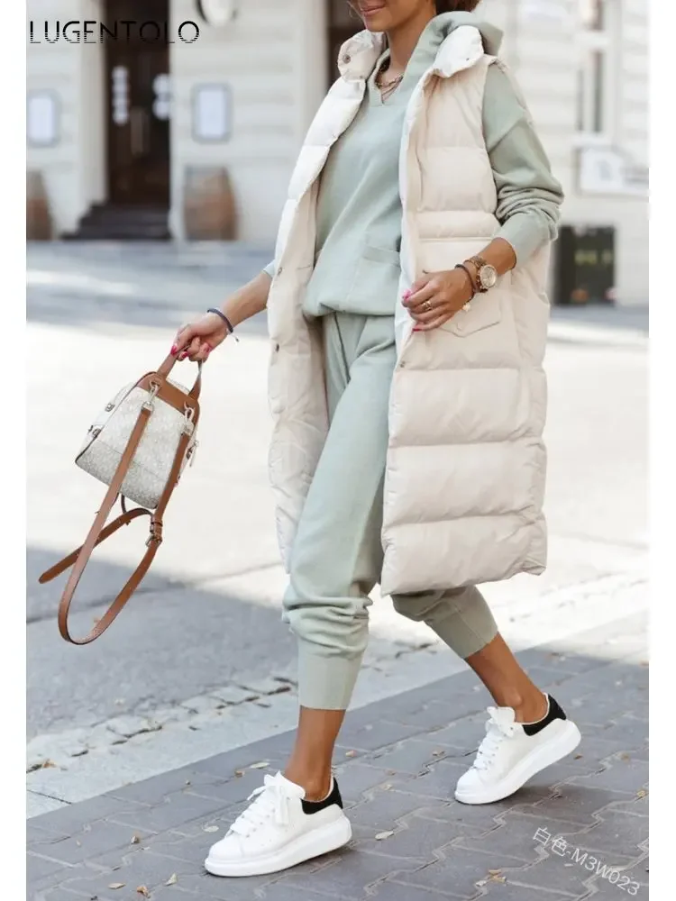 Women Lapel Vest Coats Solid Single-breasted Long Jacket Thin Loose Casual Female Fashion Sleeveless Vests Lugentolo