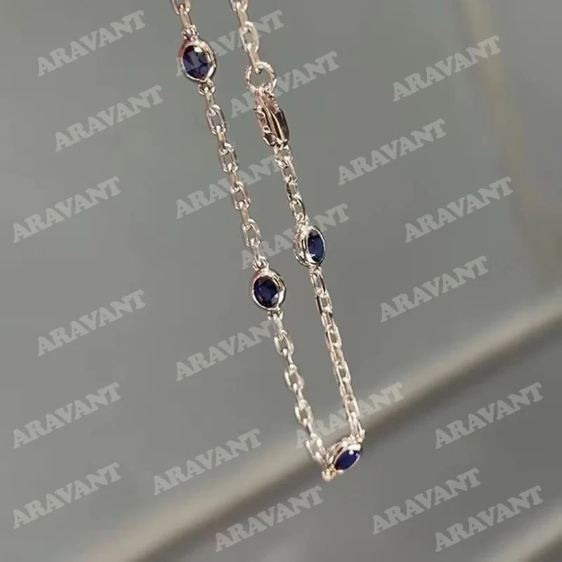 Aravant 925 Silver Round Blue Zircon Bracelets Chains For Women Wedding Jewelry