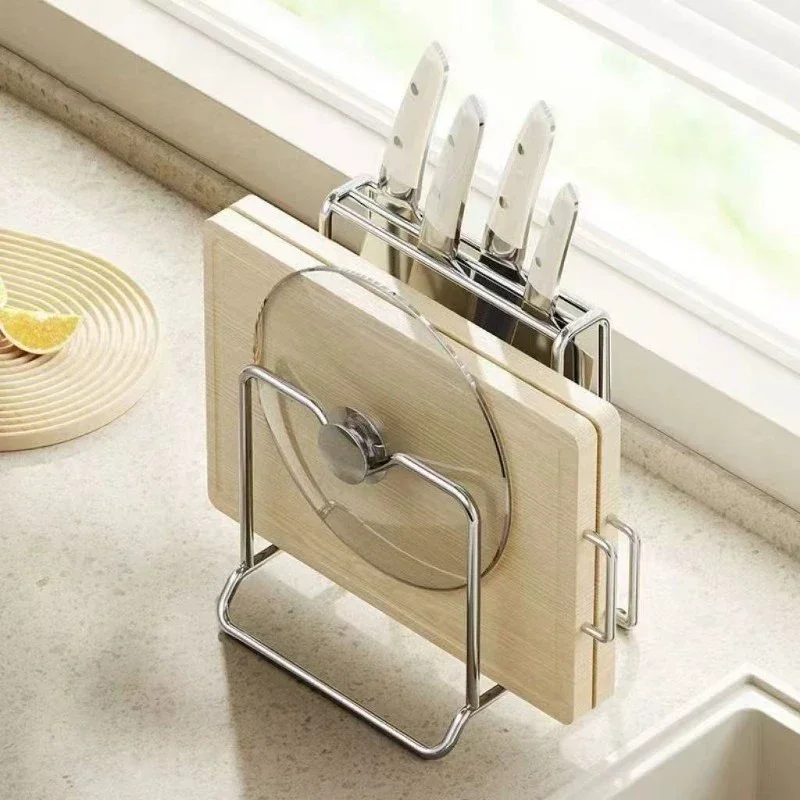 Kitchen Stainless Steel Knife Rack Knife Storage Rack Cutting Board Organizer Pot Lid Rack Integrated Draining Chopping