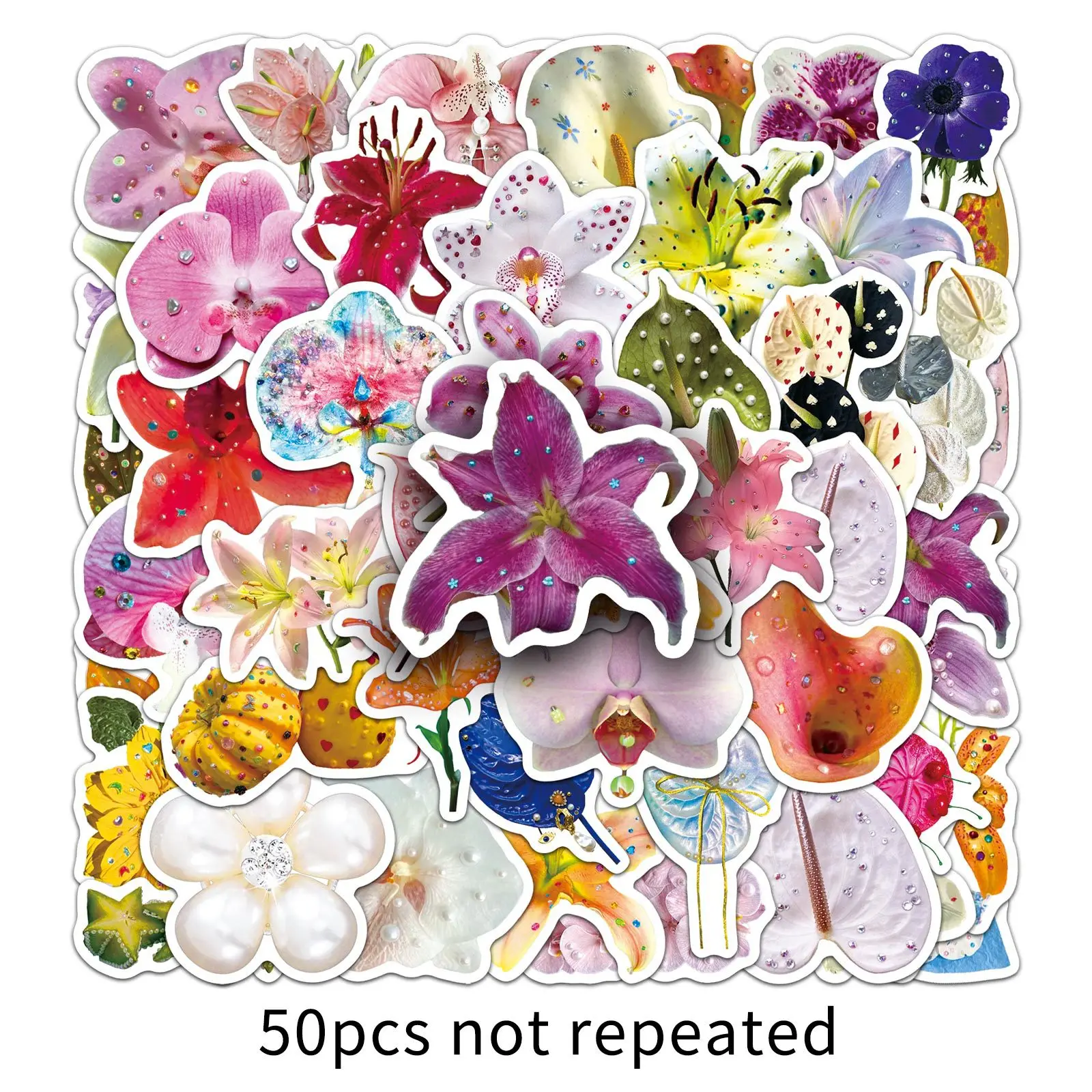 

50PCS Cartoon INS Style Plants Flowers Graffiti Decorative Stickers Personalized DIY Skateboard Motorcycle Helmet Stickers Decal