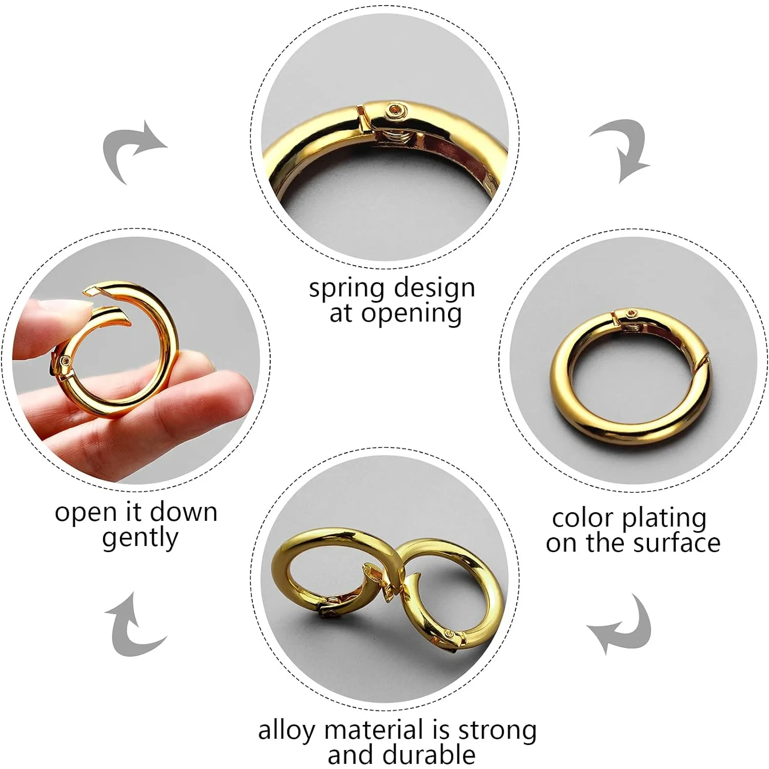 5pcs Metal O Ring Keyring Spring Buckles DIY Jewelry Openable Round Carabiner Keychain Clasp Bag Clips Snap Hook