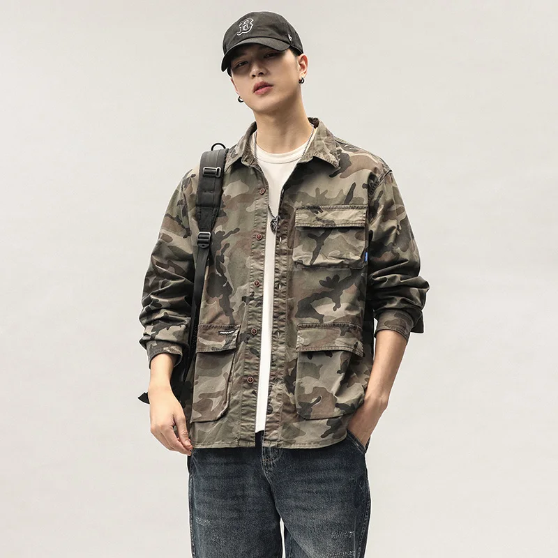 Men Camouflage Cargo Shirts High Quality Durable Outdoor Hiking Sport Daily Military Style Casual Youth Pocket Breasted Camicia