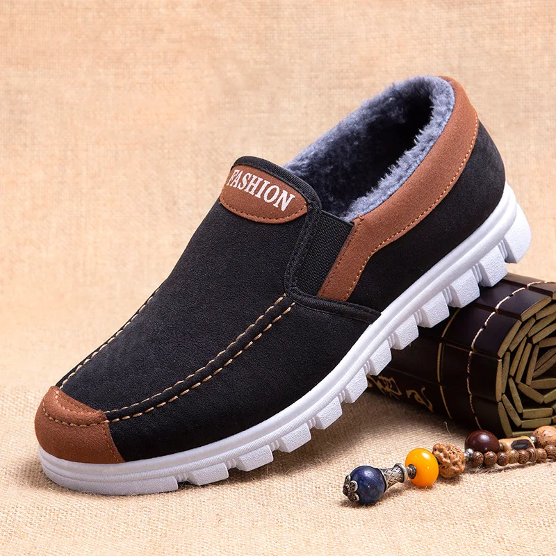 

Winter Snow Shoes Men Casual Walking Shoes Men Loafer Outdoor Hiking Sneaker Short Plush Lining Slip on Warm Canvas Shoe EU39-44