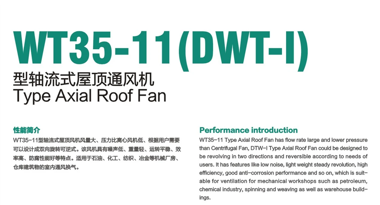 for DWT-1 Factory industrial outdoor wind driven FRP Roof Axial Flow Exhaust Fan