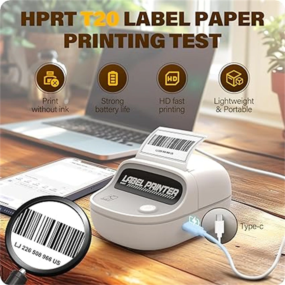 HPRT T20 Bluetooth Thermal Label Printer, Portable Sticker Printer Label Mackers Compatible Android&iOS,with 1Roll Label