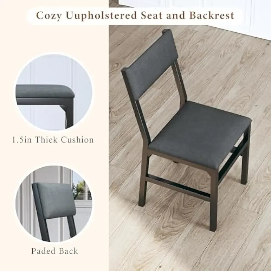 Dining Table Set for 4, Extendable Kitchen Table Cushion Chairs Set of 4, Rectangle Dining Table with Metal Frame Board, F