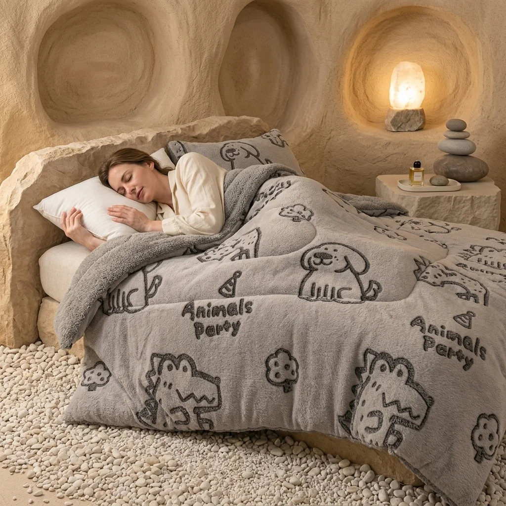 Thickened Snowflake Fleece Blanket  Lamb Fleece Cover  Floral Quilted Comforter for Hotel and Home Bedrooms.