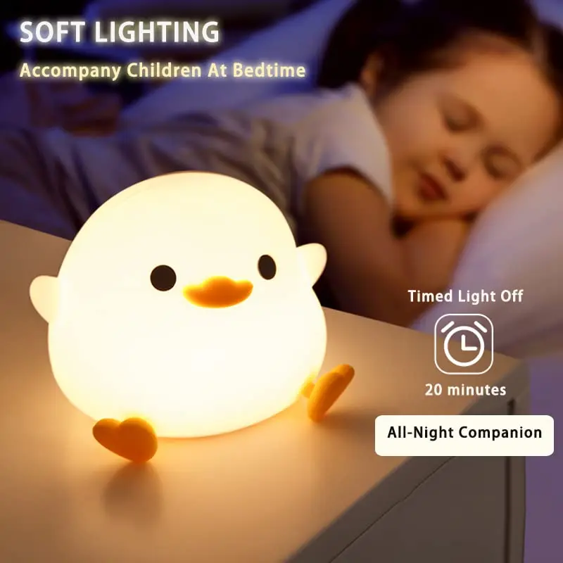 Silicone Duck LED Night Light Children\'s Birthday gift Soft Light Eye Care USB Charging Timing Automatic Clap Sleeping Lamp