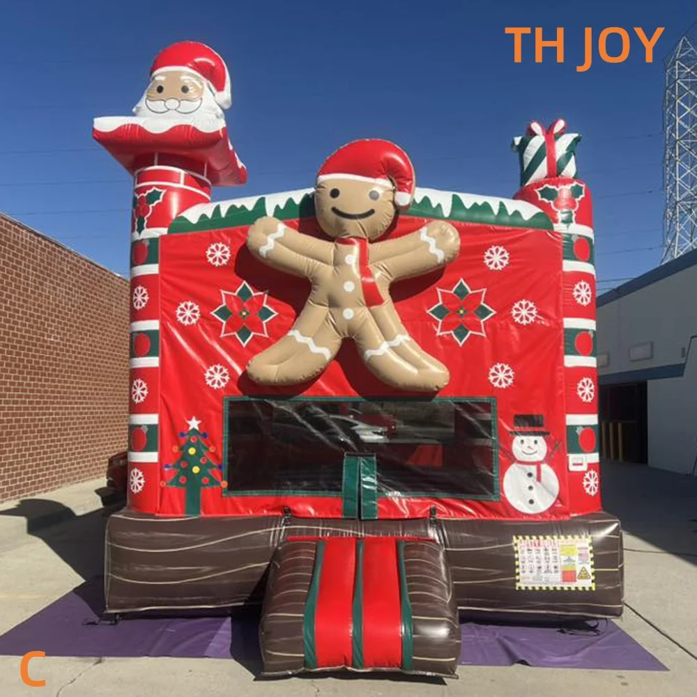 Envío aéreo rápido a puerta, castillo inflable comercial de Papá Noel, casa inflable de pan de jengibre, castillo inflable para Navidad