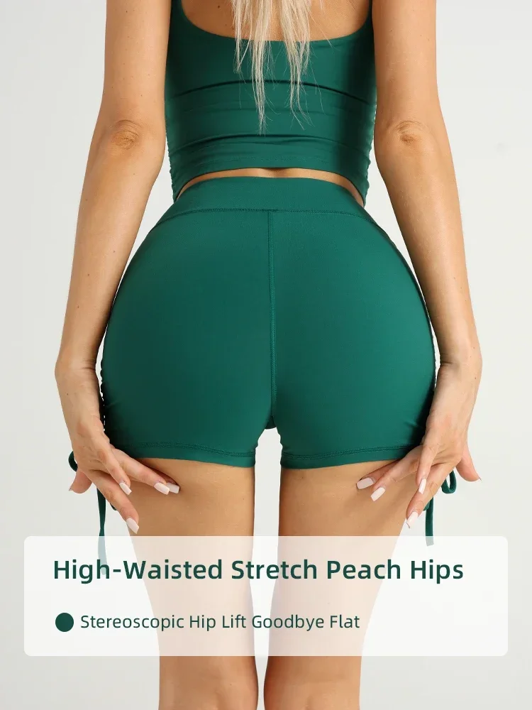 Sommer-Yoga-Shorts für Damen, Fitness-Shorts, Lauf- und Radfahrer-Shorts, atmungsaktive Sport-Shorts mit Kordelzug, hohe Taille, Workout-Gym-Shorts