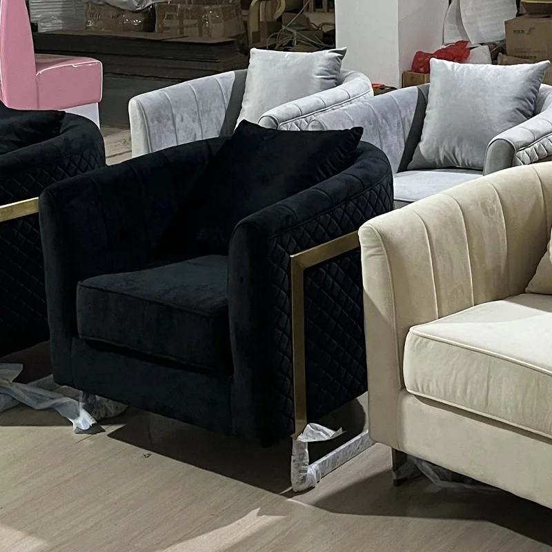 Modern Velvet Upholster Accent Chair with V Shaped Gold Stainless Steel frame for hotel home living room lounge chair
