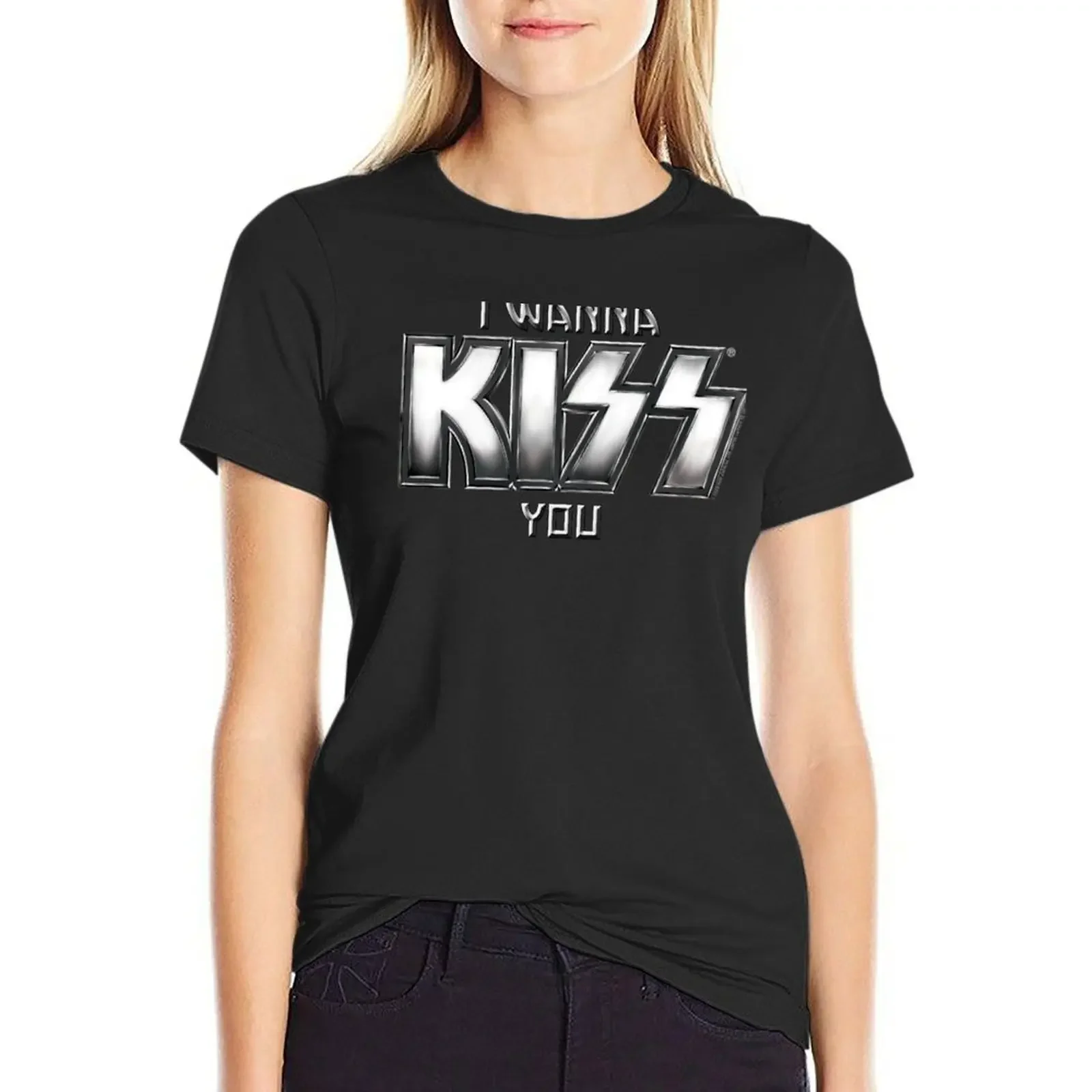 

I wanna KISS you T-shirt tops funny oversized Top Women