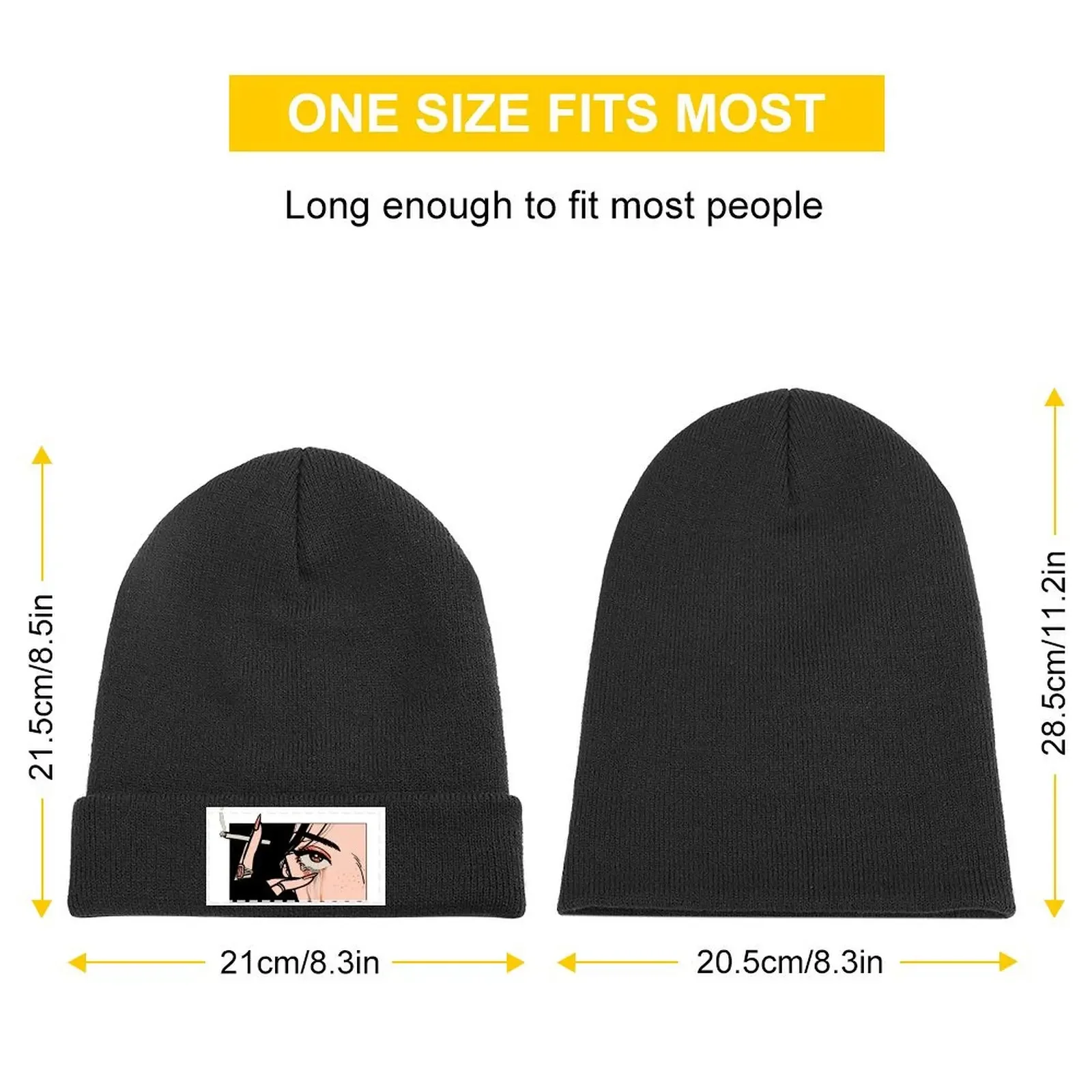 Crying Girl With Cigarette Knitted Cap Custom Cap custom Hat Kids Hat Elegant Women's Hats Men's