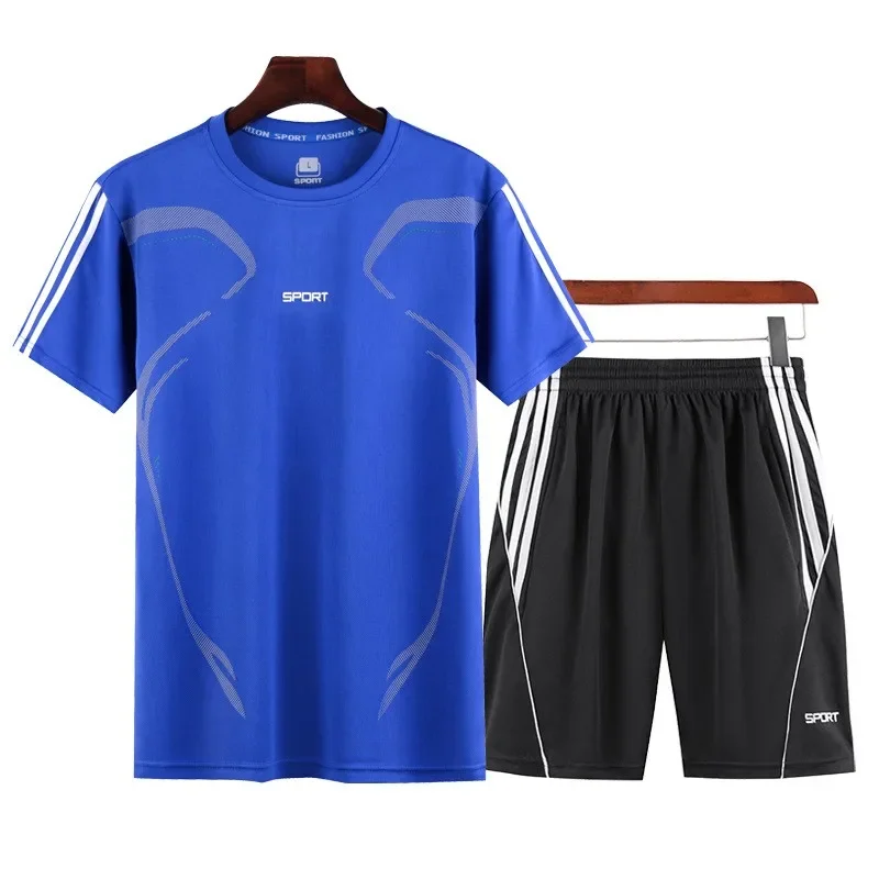 

Summer men's quick drying running set, fashionable sports short sleeved set, comfortable outdoor jogging gym men's style