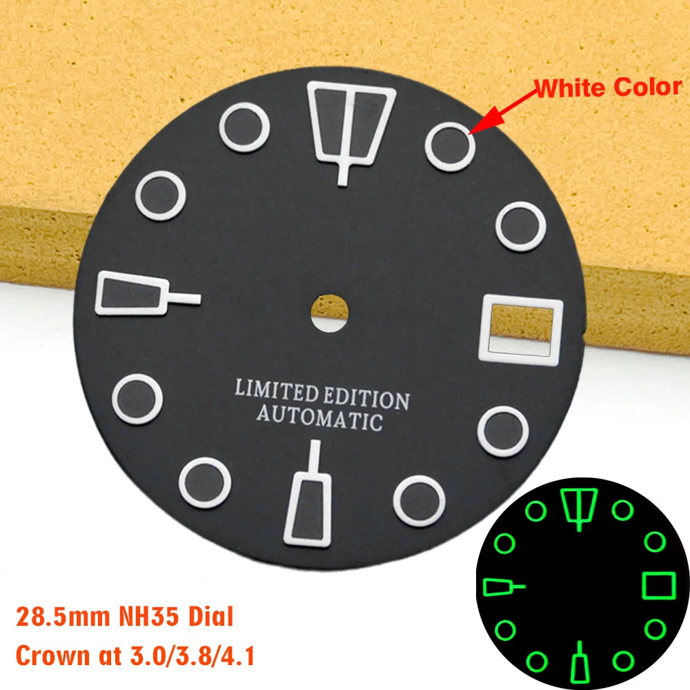 Customized NH35 Dial 28.5mm Watch Dial Fit for NH35 NH36 7S26 Movement SKX007 SRPD Samurai Case Green Luminous Watch Dial