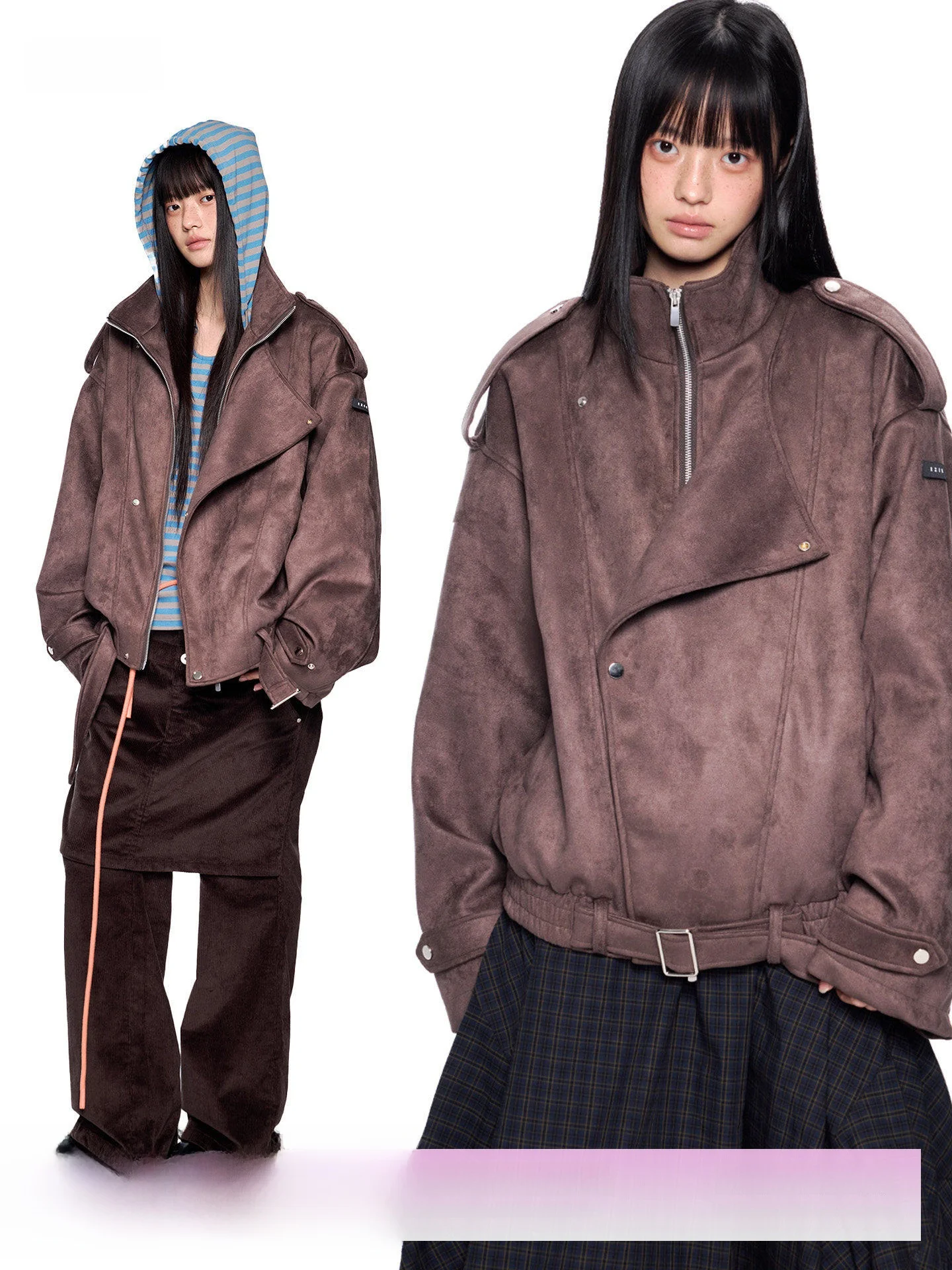 

EZEK Women's Loose Casual Suede Jaet Autumn Winter Vintage American Sle Versatile Long Sve Zipper Closure Color