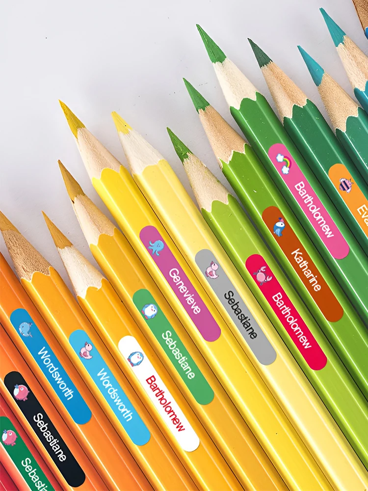 สติกเกอร์สีสันสดใสสำหรับอุปกรณ์การเรียน - ป้ายชื่อส่วนตัวสำหรับขวดน้ำเด็ก วัสดุกันน้ำ ปราศจากไวนิล