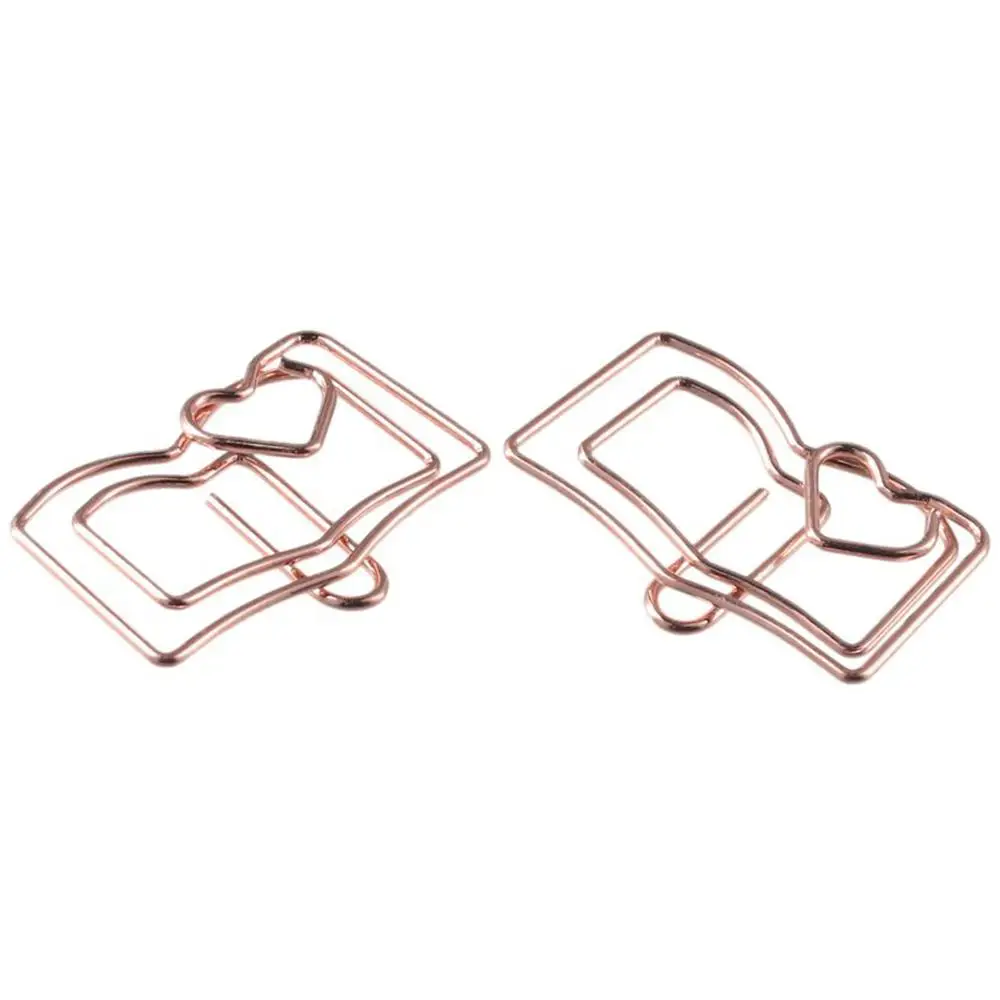 50Pcs Book Shaped Paper Clips Rose Gold Metal Bookmark Mini Office Accessories Home