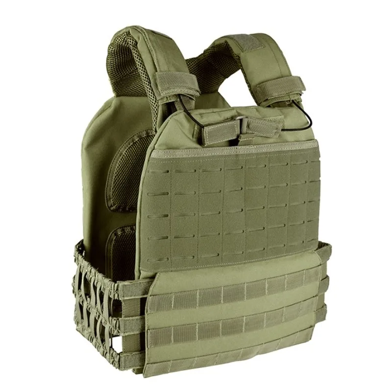 Laser Cut Breathable Green Weight Vest Sustainable Molle Gym Plate Carrier