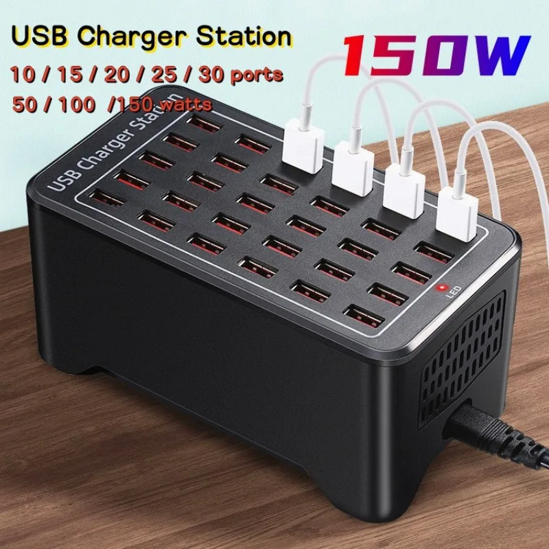 150W USB Charging Station 10 15 20 25 30 Multi Port Universal Desktop USB Charger for Phone and Tablet US EU AU UK Power Adapter