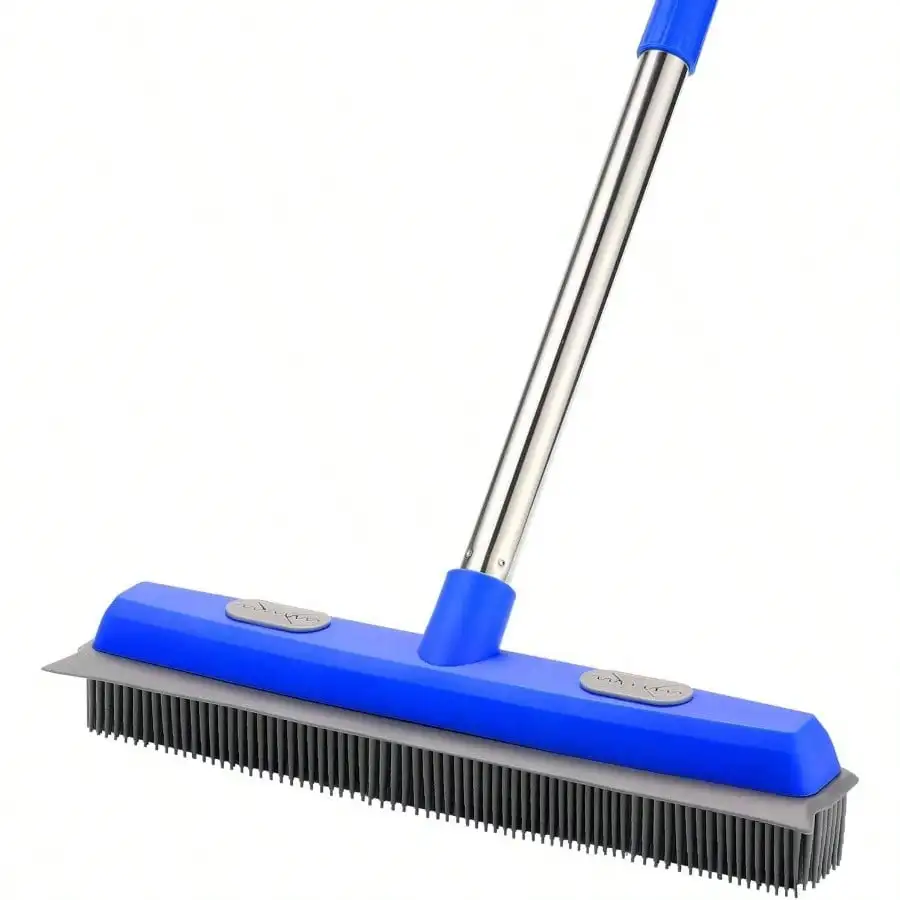 

57 Rubber Broom Pet Hair Removal, 2 - In - 1 Floor Brush Squeegee, Long Handle Fur Broom Carpet, Hardwood, Tile Pet Hair Remover