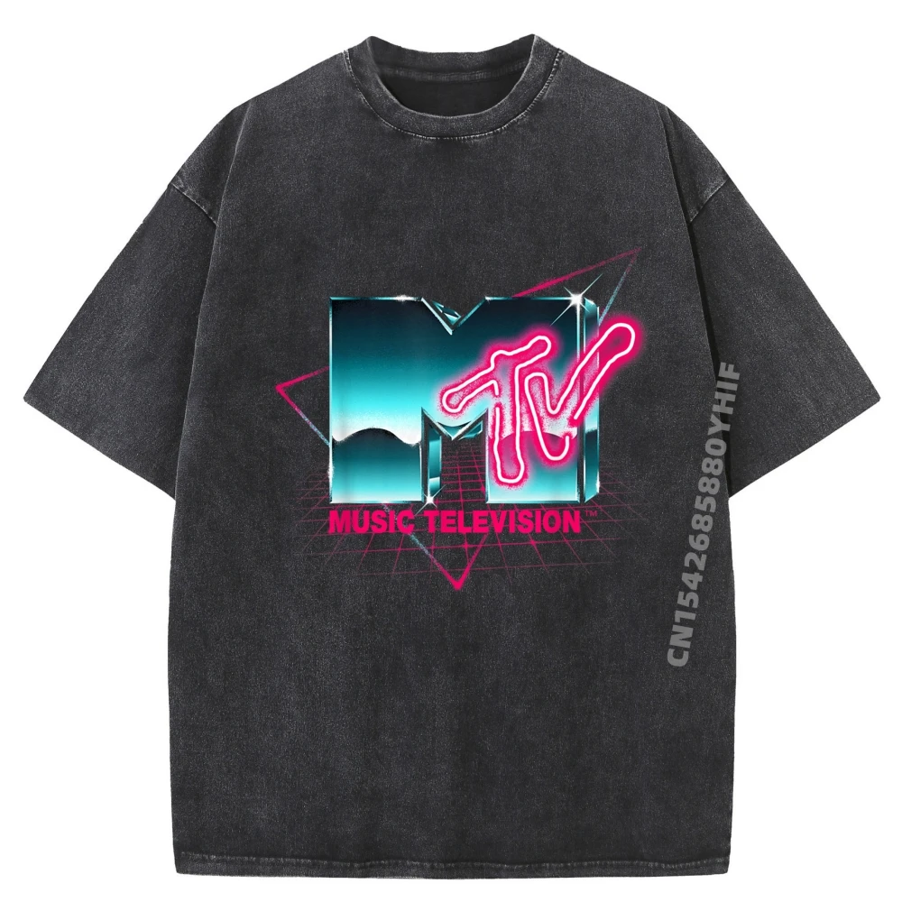 

Mademark X Mtv Mtv 80 Chrome Effect Neon Mtv Anime T Shirts Men Comfortable Washed T-shirts For Men Chinese Style