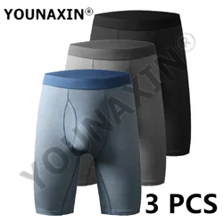 3 Pcs Big Size Men Underwear Long Boxer Briefs Cotton Boxershorts Panties Soild Color Undies Sports Underpants M L XL 2XL 3XL