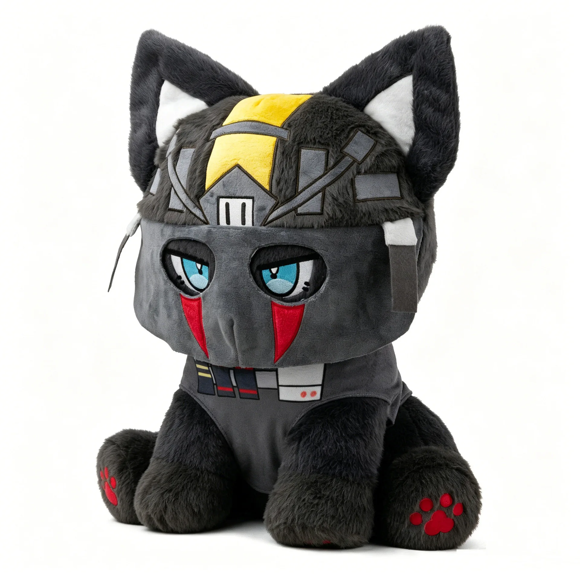 Skin-friendly Non-shedding Mecha Black Cat Plushie Cartoon Robot Kitten Stuffed Figure Cool Armored Outfit Design Party Decor Su