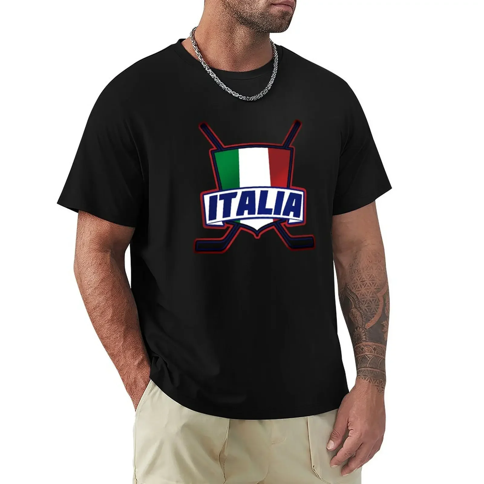 Bandiera con logo dell'hockey italiano, maglietta Hockey Su Ghiaccio, maglietta anime vintage, costanti, progetta la tua maglietta da uomo