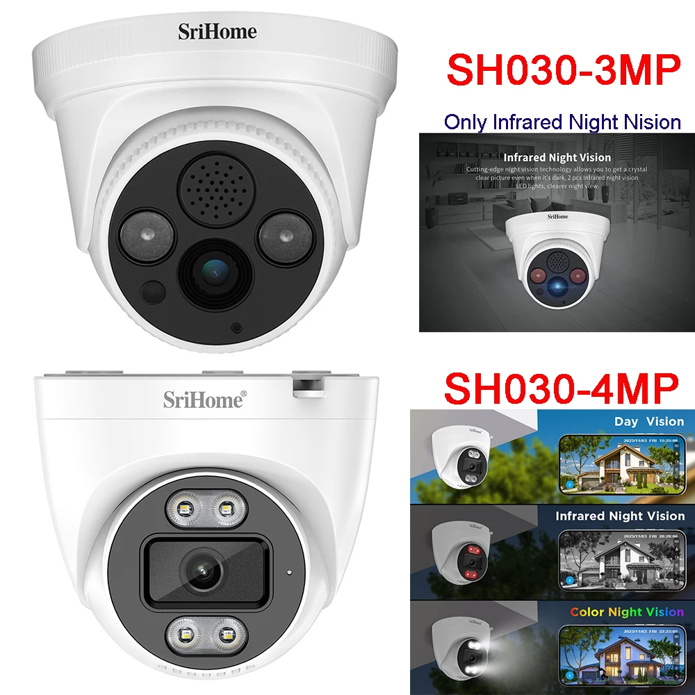 Sricam SH030 4.0MP FHD Dome IP Camera H.265 Security CCTV Wireless Wifi Camera Two Way Audio Alarm Push ONVIF Video Surveillance