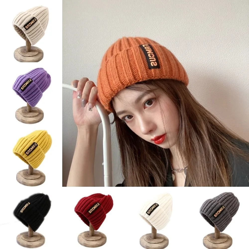 New Long Label Knit Beanie Solid Color Sun Protection Winter Hat Crochet Design Soft Warm Cap Winter Season