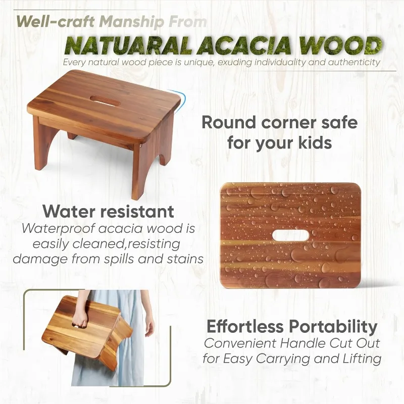 สตูลขั้นบันไดไม้, สตูลขั้นตอนเดียวขนาด 9 นิ้ว, สตูลข้างบันไดไม้พร้อมความสามารถในการรับน้ําหนัก 550 ปอนด์, แบบพกพา/ไม่ลื่น/ทนทาน