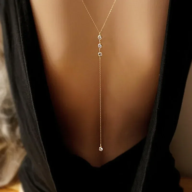 Fashion Gold/Silver Plated Chain Back Necklace Long Beaded Lariat Y Necklace Gift For Bridal