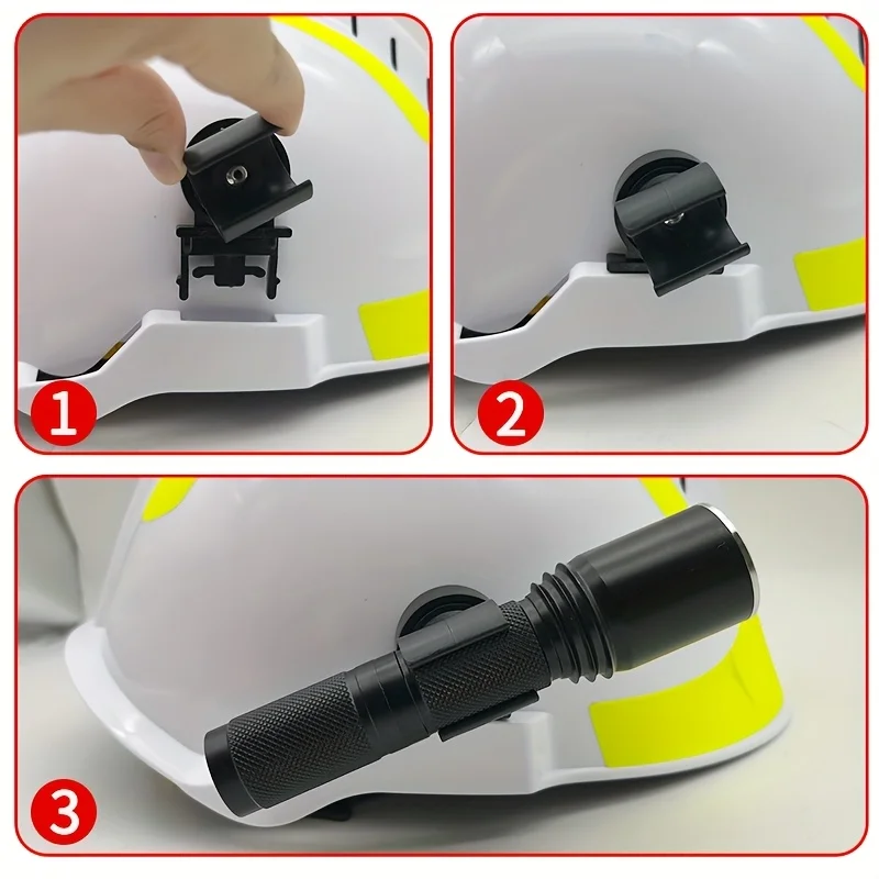 Tactical helmet flashlight holder. Heavy-duty plastic hands-free flashlight holder suitable for night climbing and outdoor equip