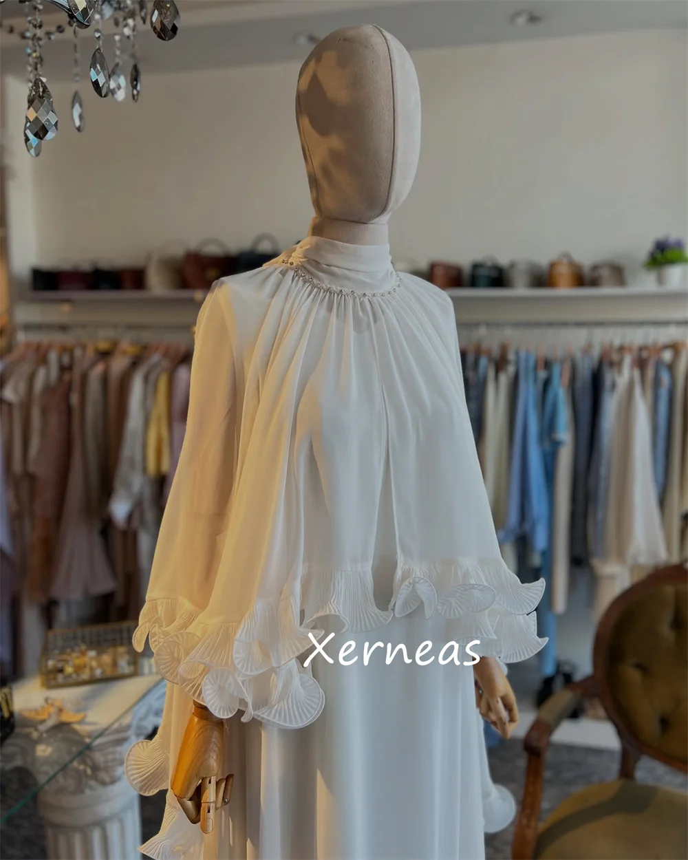 Customized Fashion Chiffon Ruched Pleat A-line High Collar Long Dresses Bespoke Occasion High Quality Pastrol