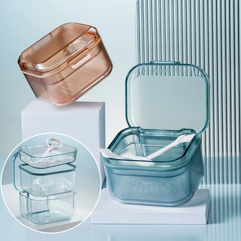 Invisible Braces Cleaning Box Multifunctional Braces False Teeth Storage Box Soaking Case with Strainer